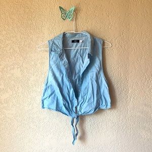 Crop cotton tie front top